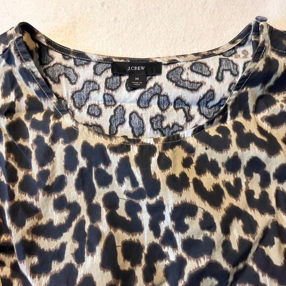 J. Crew Women Leopard Print Puff Ruffle Long Sleeve Top Blouse Sz Med Mob Wife - Picture 2 of 14